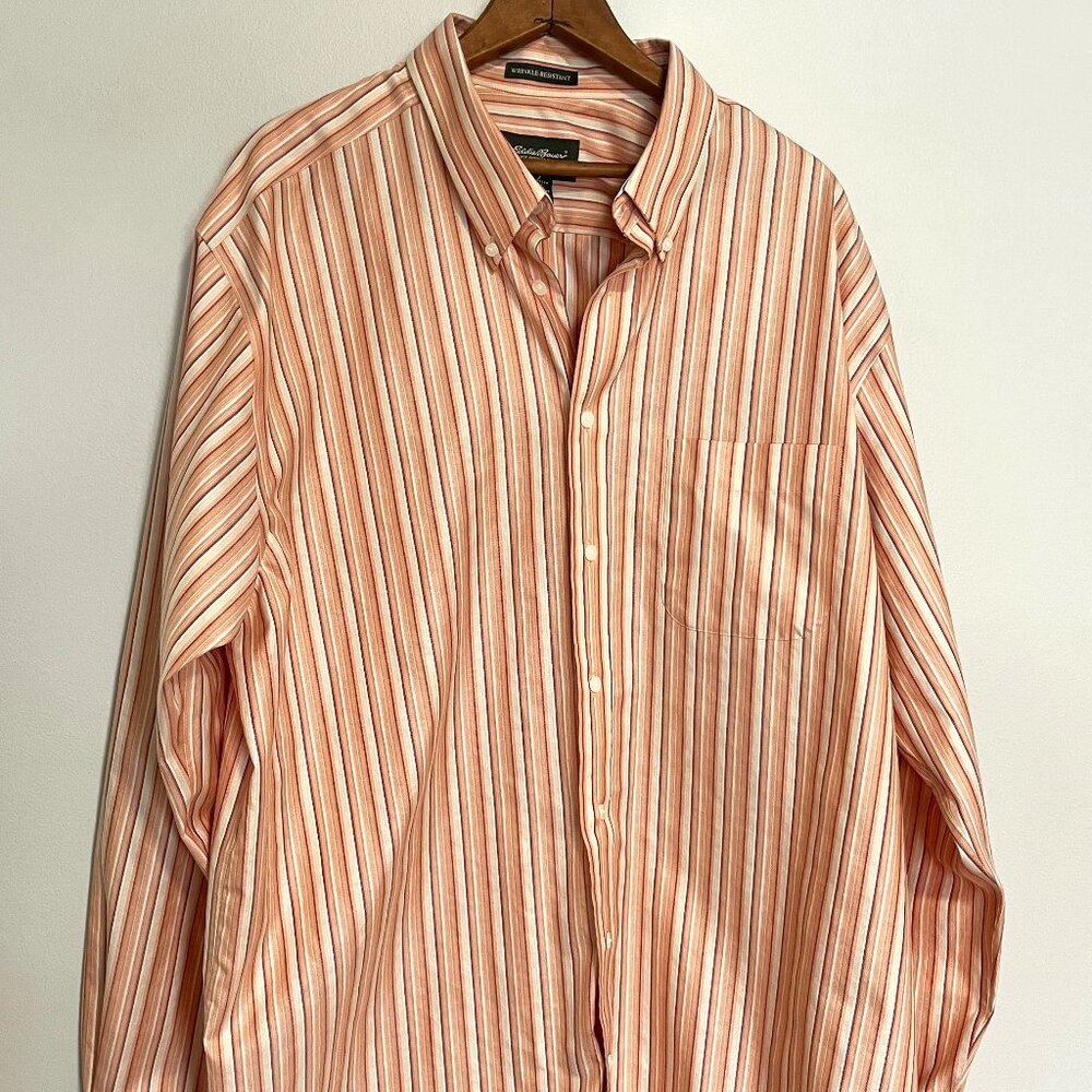 Eddie Bauer Men's Cotton Orange Striped Button-Down Dress Shirt Size Tall XL